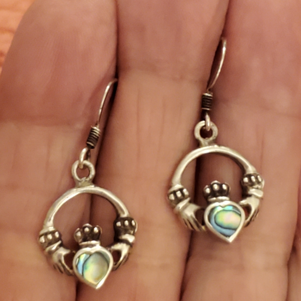 Sterling silver claddagh abalone earrings